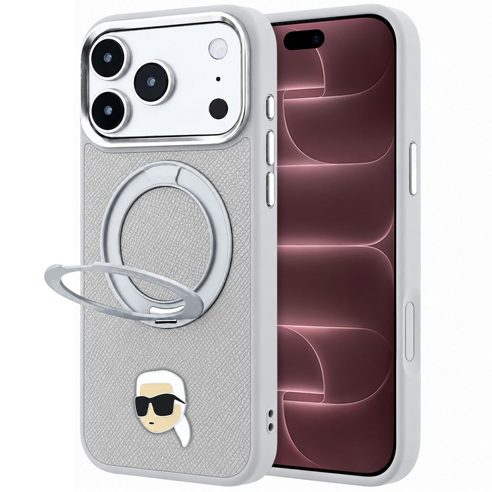 Pouzdro MagSafe pro Apple iPhone 18 Pro Max / 17 Pro Max, Karl Lagerfeld, Ring Stand 360 Karl Pin, šedé