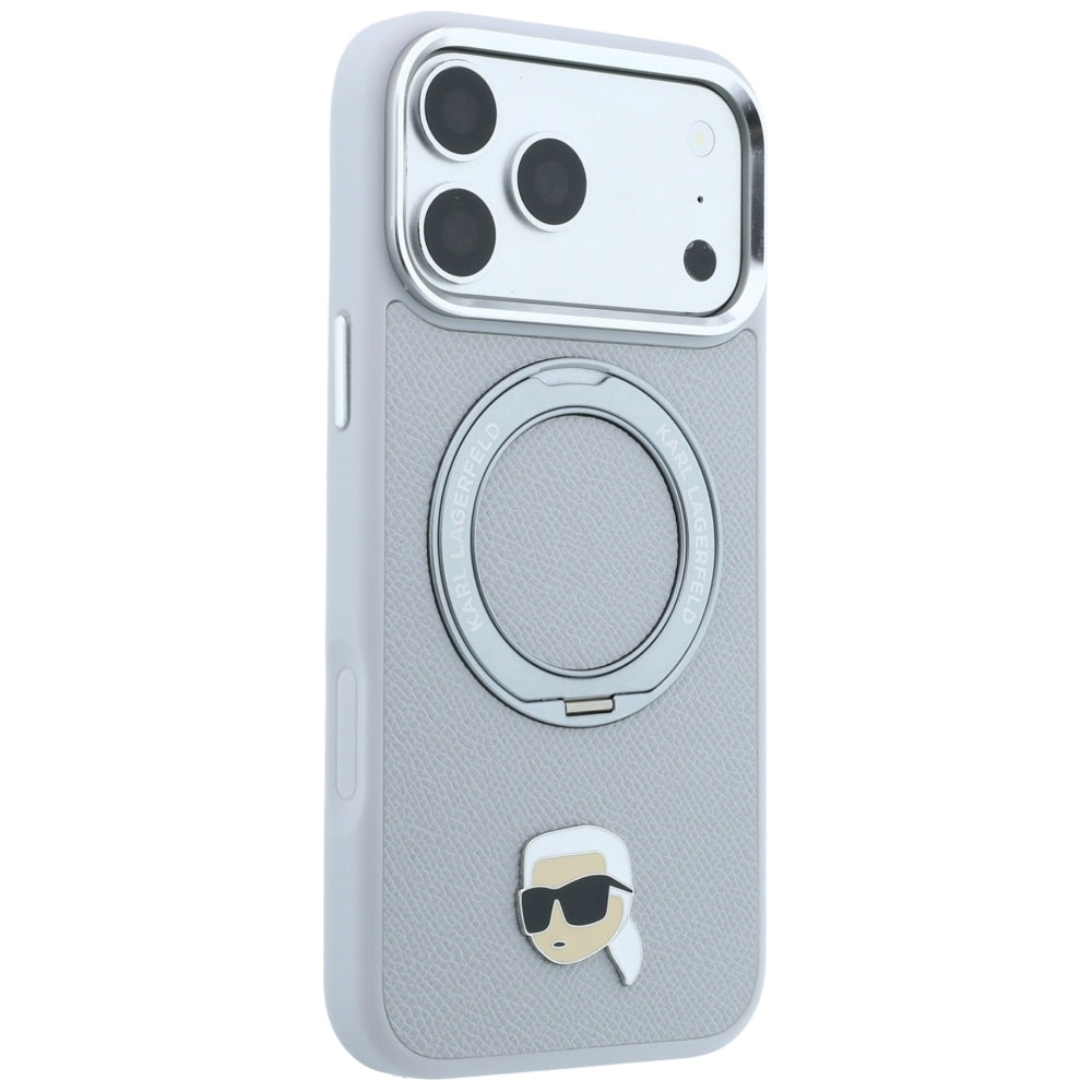 Pouzdro MagSafe pro Apple iPhone 18 Pro Max / 17 Pro Max, Karl Lagerfeld, Ring Stand 360 Karl Pin, šedé