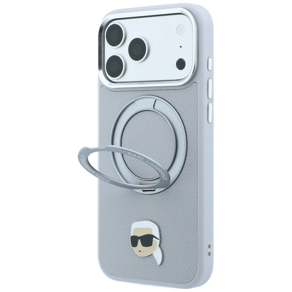 Pouzdro MagSafe pro Apple iPhone 18 Pro Max / 17 Pro Max, Karl Lagerfeld, Ring Stand 360 Karl Pin, šedé