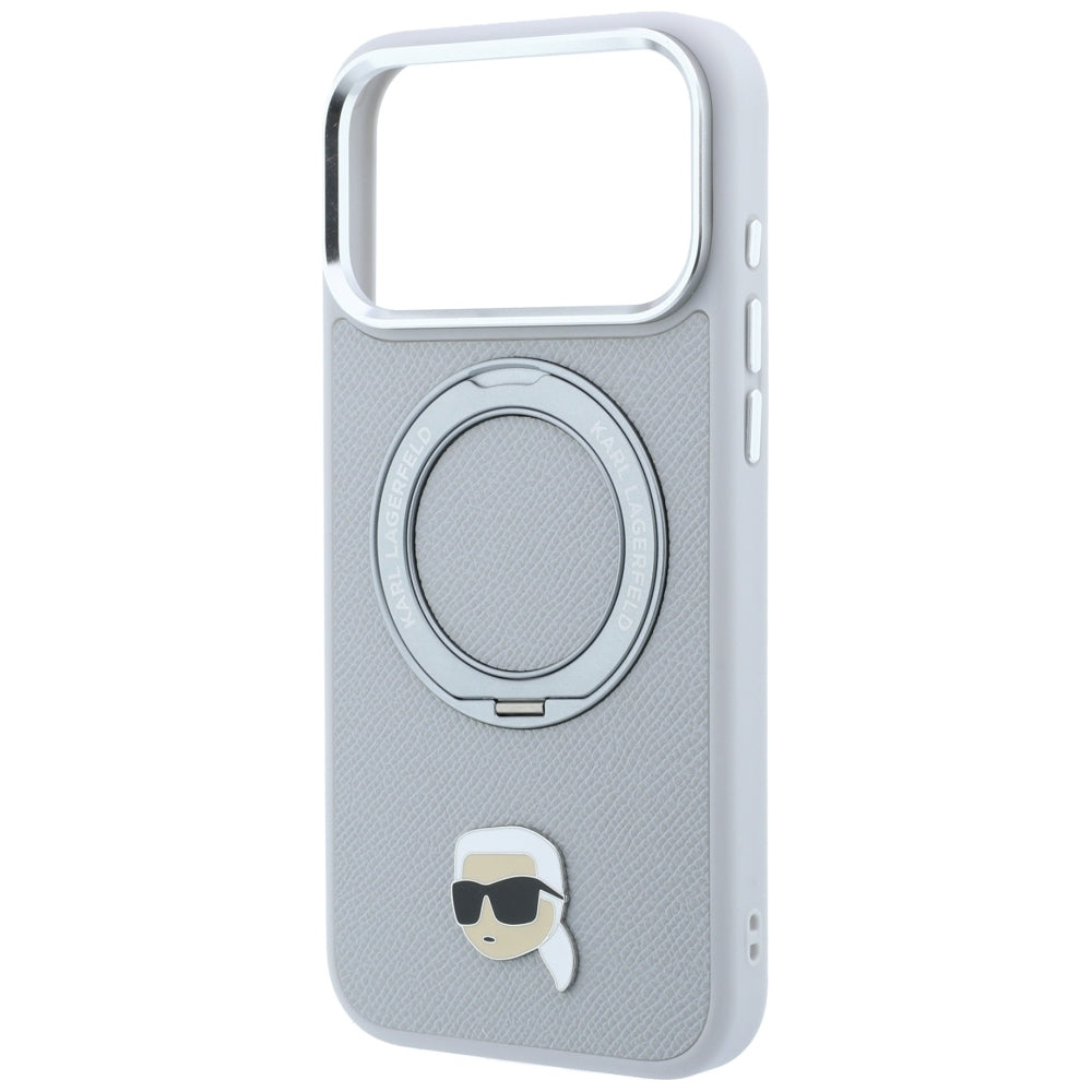 Pouzdro MagSafe pro Apple iPhone 18 Pro Max / 17 Pro Max, Karl Lagerfeld, Ring Stand 360 Karl Pin, šedé