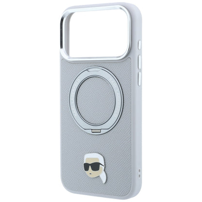 Pouzdro MagSafe pro Apple iPhone 18 Pro Max / 17 Pro Max, Karl Lagerfeld, Ring Stand 360 Karl Pin, šedé