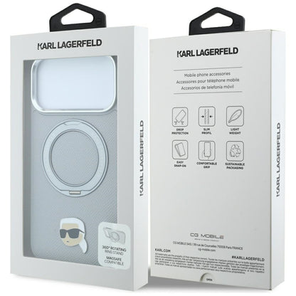 Pouzdro MagSafe pro Apple iPhone 18 Pro Max / 17 Pro Max, Karl Lagerfeld, Ring Stand 360 Karl Pin, šedé