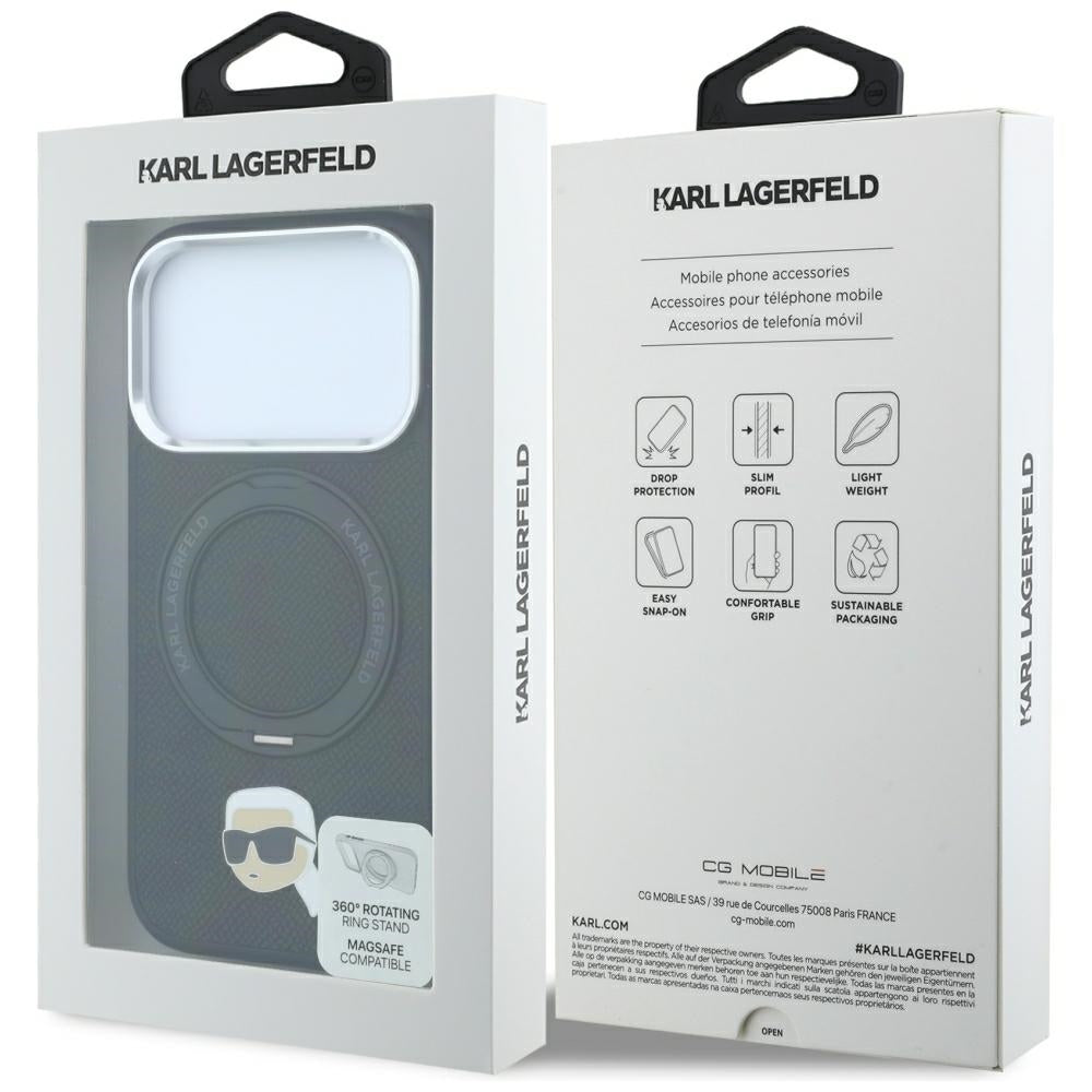 Pouzdro MagSafe pro Apple iPhone 18 Pro Max / 17 Pro Max, Karl Lagerfeld, Ring Stand 360 Karl Pin, černé