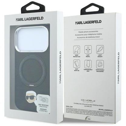Pouzdro MagSafe pro Apple iPhone 18 Pro Max / 17 Pro Max, Karl Lagerfeld, Ring Stand 360 Karl Pin, černé