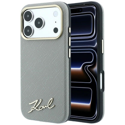 MagSafe pouzdro pro Apple iPhone 18 Pro Max / 17 Pro Max, Karl Lagerfeld, Saffiano Small Script Metal Logo, Béžová