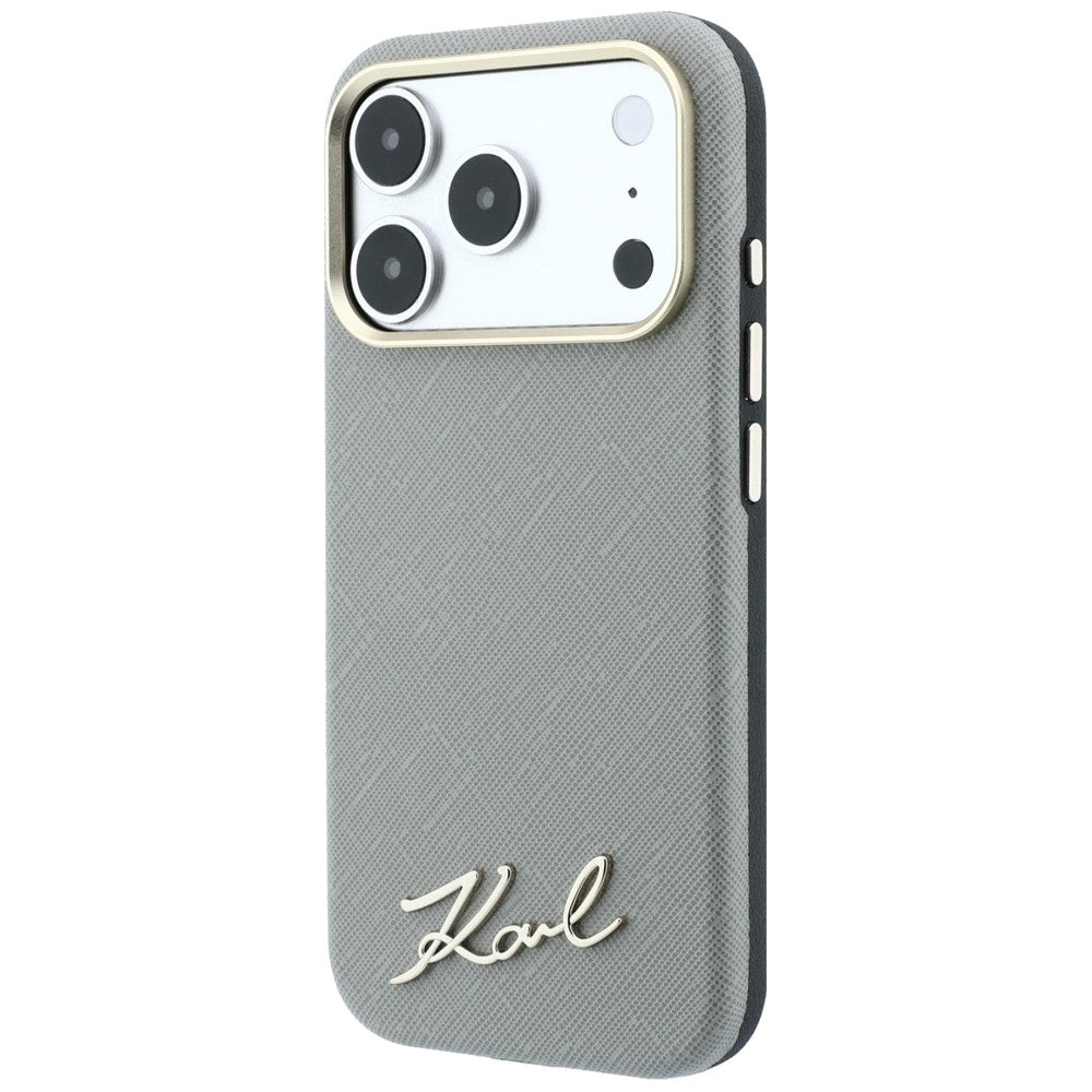 MagSafe pouzdro pro Apple iPhone 18 Pro Max / 17 Pro Max, Karl Lagerfeld, Saffiano Small Script Metal Logo, Béžová