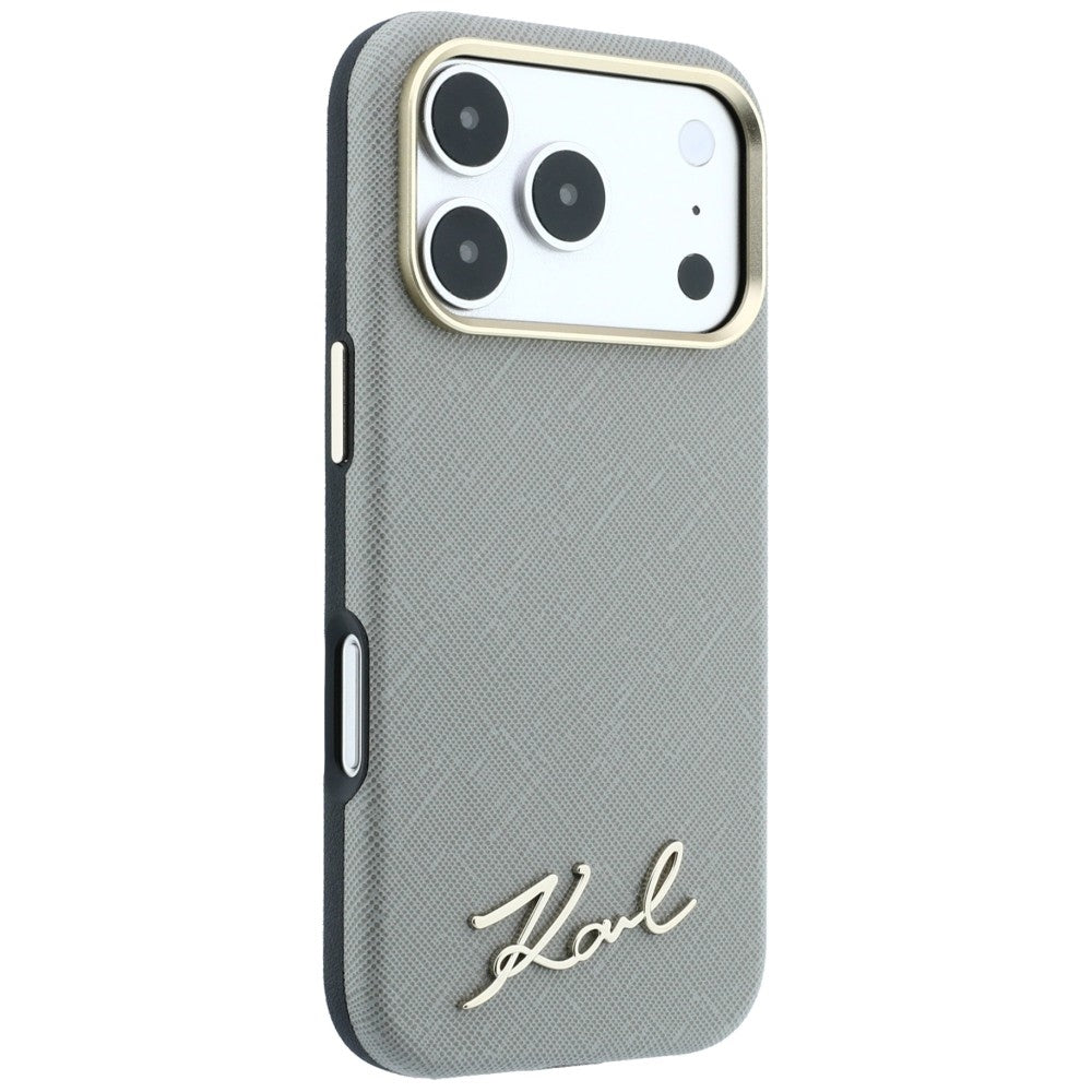 MagSafe pouzdro pro Apple iPhone 18 Pro Max / 17 Pro Max, Karl Lagerfeld, Saffiano Small Script Metal Logo, Béžová