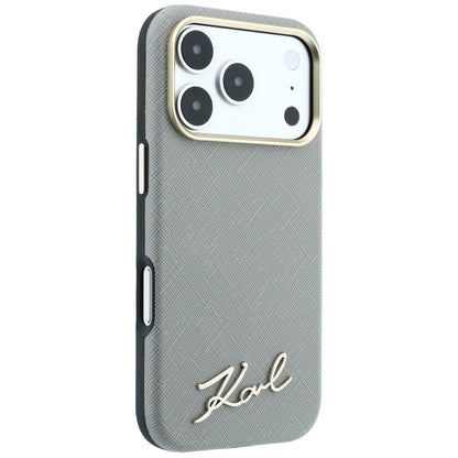 MagSafe pouzdro pro Apple iPhone 18 Pro Max / 17 Pro Max, Karl Lagerfeld, Saffiano Small Script Metal Logo, Béžová