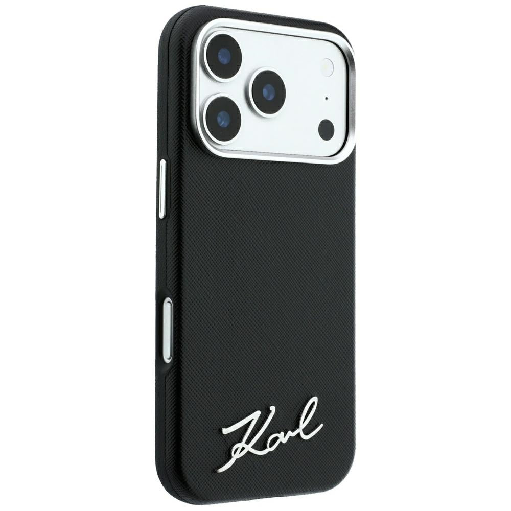 MagSafe pouzdro pro Apple iPhone 18 Pro Max / 17 Pro Max, Karl Lagerfeld, Saffiano Small Script Metal Logo, černé