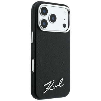 MagSafe pouzdro pro Apple iPhone 18 Pro Max / 17 Pro Max, Karl Lagerfeld, Saffiano Small Script Metal Logo, černé