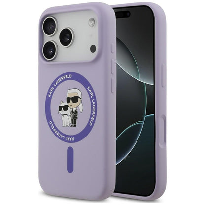 Pouzdro MagSafe pro Apple iPhone 18 Pro Max / 17 Pro Max, Karl Lagerfeld, silikonový kroužek Karl & Choupette, fialové