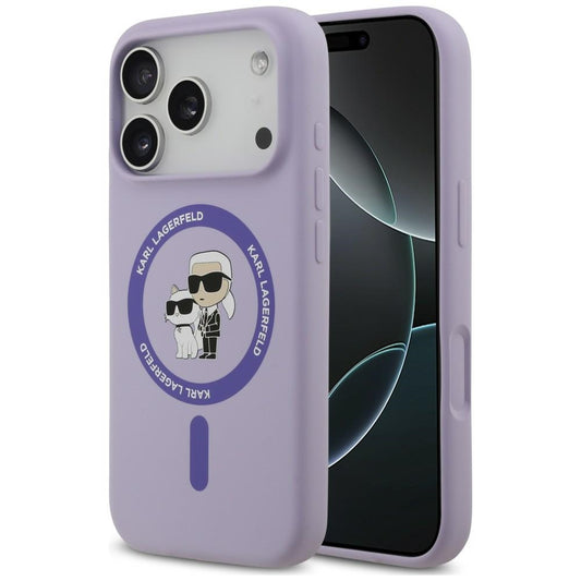 Pouzdro MagSafe pro Apple iPhone 18 Pro Max / 17 Pro Max, Karl Lagerfeld, silikonový kroužek Karl & Choupette, fialové