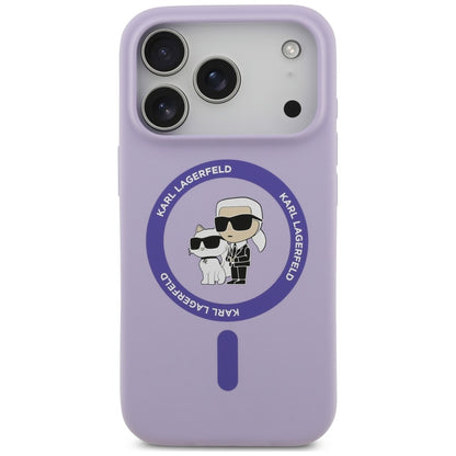 Pouzdro MagSafe pro Apple iPhone 18 Pro Max / 17 Pro Max, Karl Lagerfeld, silikonový kroužek Karl & Choupette, fialové