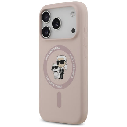 Pouzdro MagSafe pro Apple iPhone 18 Pro Max / 17 Pro Max, Karl Lagerfeld, silikonové s kroužkem Karl & Choupette, růžové