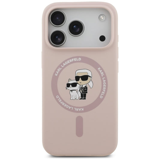 Pouzdro MagSafe pro Apple iPhone 18 Pro Max / 17 Pro Max, Karl Lagerfeld, silikonové s kroužkem Karl & Choupette, růžové