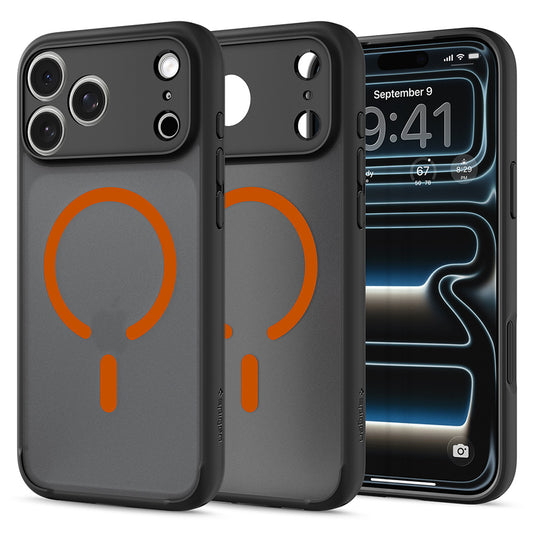 MagSafe pouzdro pro Apple iPhone 18 Pro Max / 17 Pro Max, Spigen, Ultra Hybrid, Černá Oranžová Matná ACS12125