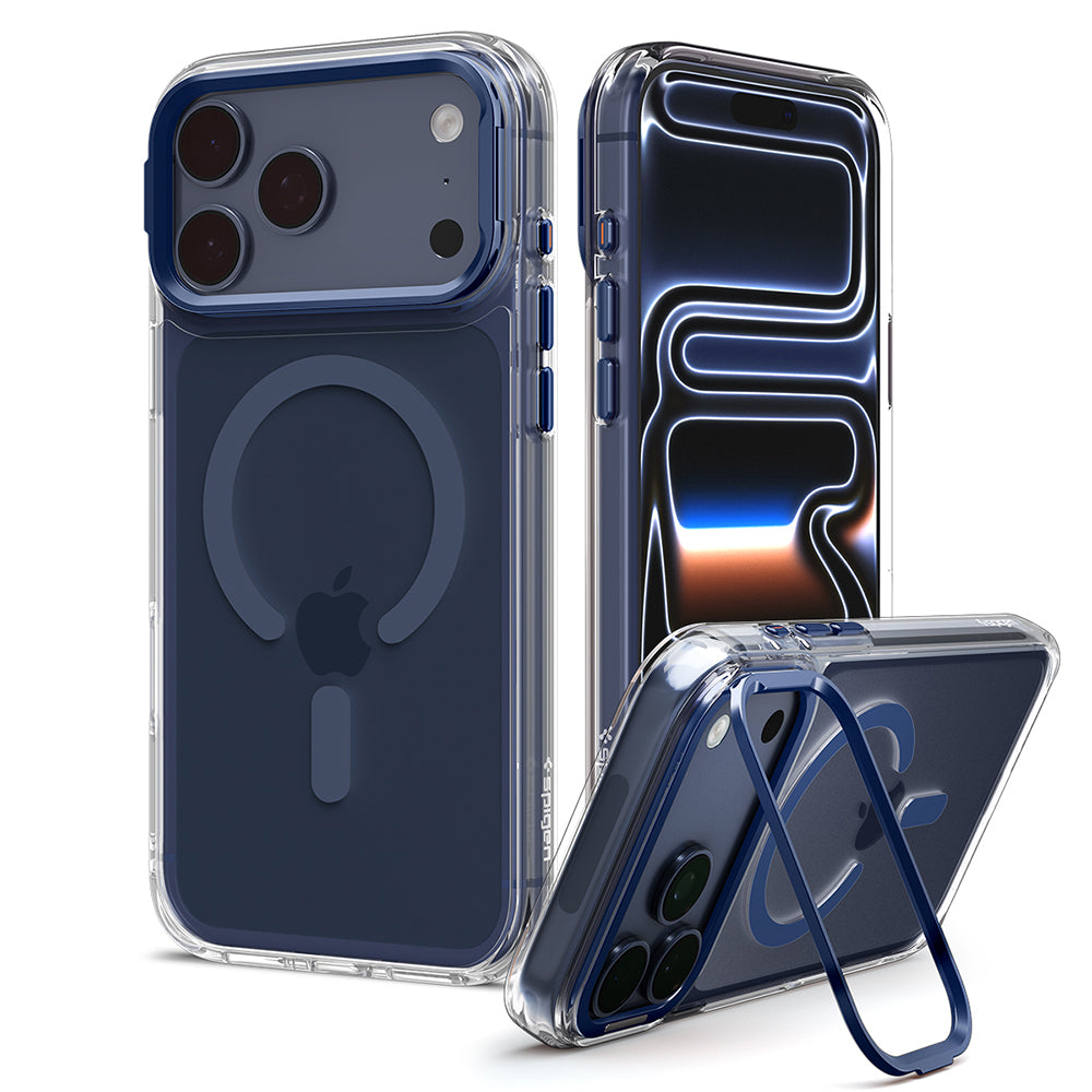 MagSafe pouzdro pro Apple iPhone 18 Pro Max / 17 Pro Max, Spigen, Ultra Hybrid Optik S, Transparentní Tmavě modrá ACS11909