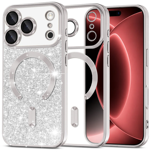 MagSafe pouzdro pro Apple iPhone 18 Pro Max / 17 Pro Max, Techsuit, Luxury Glitter, Stříbrné