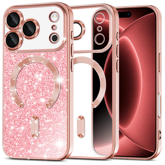 MagSafe pouzdro pro Apple iPhone 18 Pro Max / 17 Pro Max, Techsuit, Luxury Glitter, Růžově zlatá