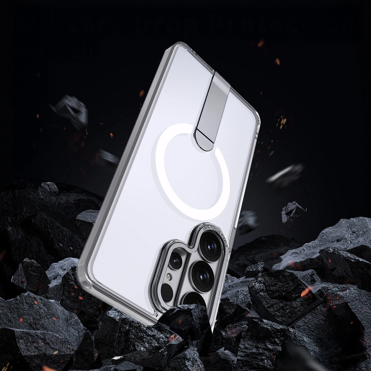 MagSafe pouzdro pro Samsung Galaxy S26 Ultra S948, Hybrid Armor, X s stojánkem, průhledné
