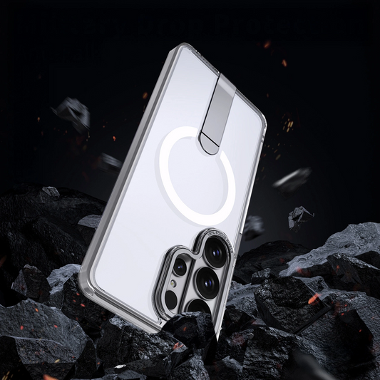 MagSafe pouzdro pro Samsung Galaxy S26 S942, Hybrid Armor, X s stojánkem, průhledné