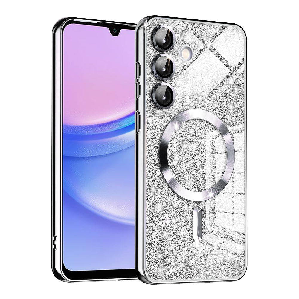 MagSafe pouzdro pro Samsung Galaxy A15 5G A156 / A15 A155, Techsuit, Luxury Glitter, Stříbrné