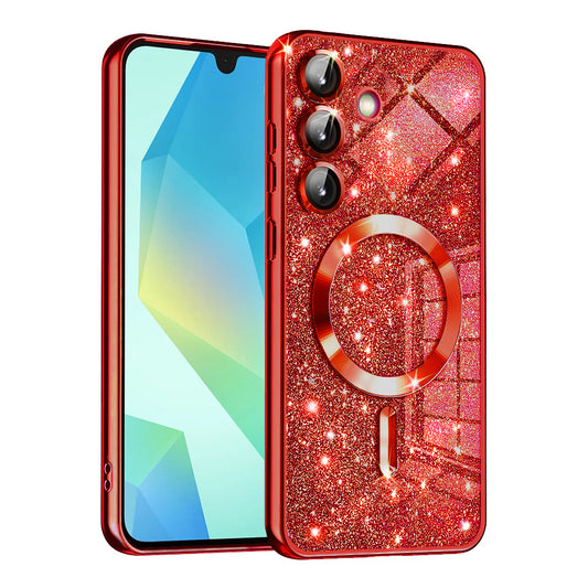 MagSafe pouzdro pro Samsung Galaxy A16 5G A166 / A16 4G A165, Techsuit, Luxury Glitter, červené