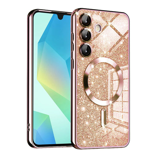 MagSafe pouzdro pro Samsung Galaxy A16 5G A166 / A16 4G A165, Techsuit, Luxury Glitter, Růžově zlaté