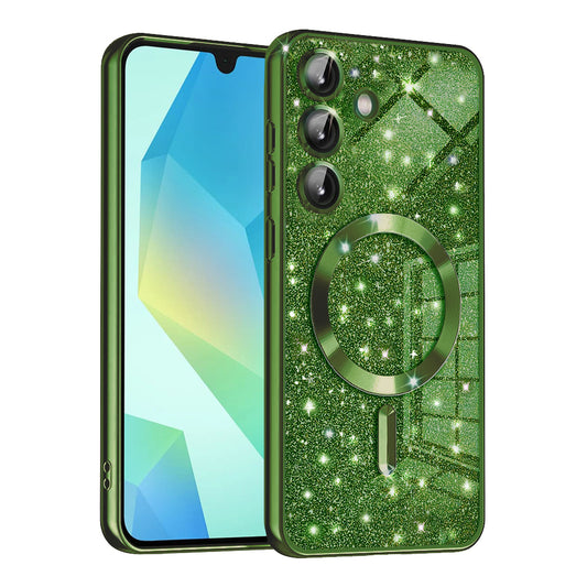 MagSafe pouzdro pro Samsung Galaxy A16 5G A166 / A16 4G A165, Techsuit, Luxury Glitter, Tmavě zelené