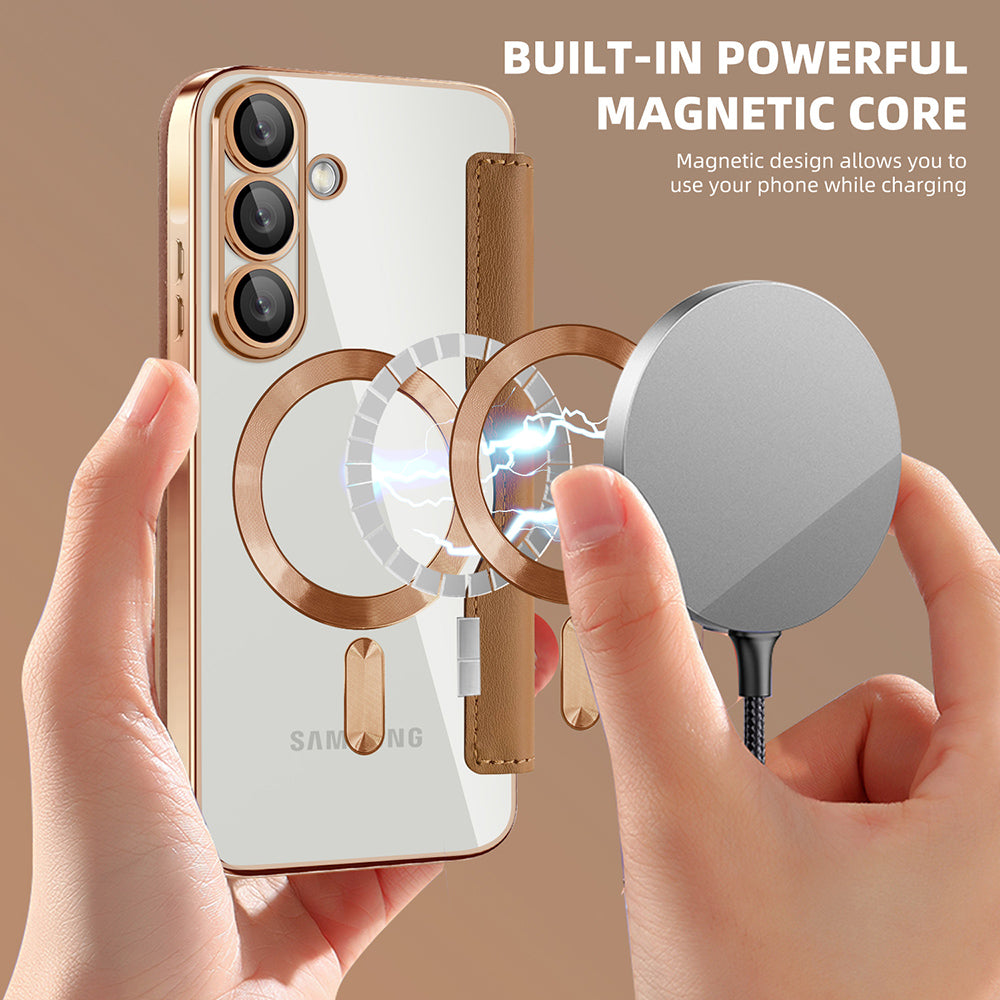 Pouzdro MagSafe pro Samsung Galaxy A37 5G, Techsuit, SmartMag Book, hnědá