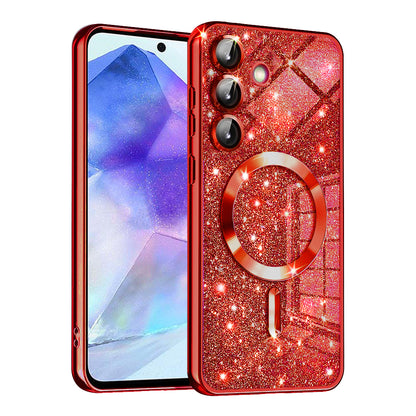 MagSafe pouzdro pro Samsung Galaxy A55 5G A556, Techsuit, Luxury Glitter, červené