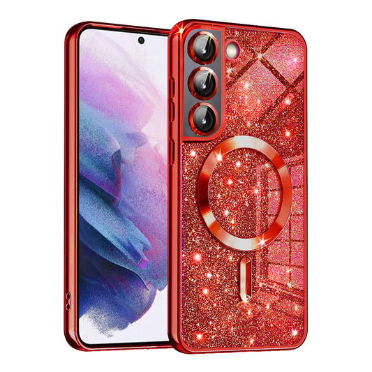 MagSafe pouzdro pro Samsung Galaxy S21 5G G991, Techsuit, Luxury Glitter, červené