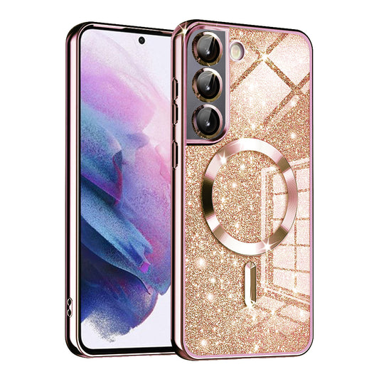 MagSafe pouzdro pro Samsung Galaxy S21 5G G991, Techsuit, Luxury Glitter, Růžově zlaté