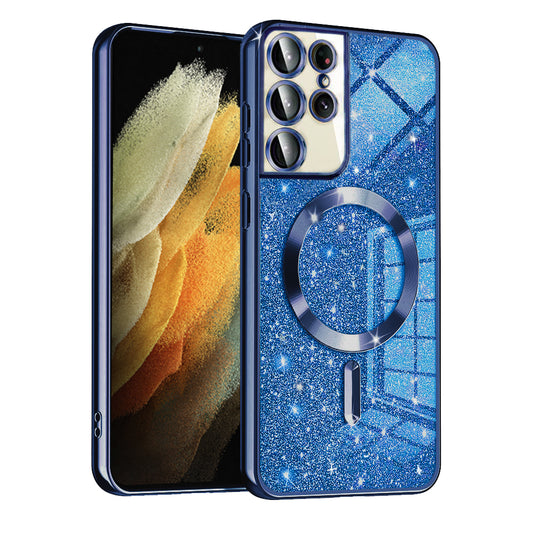 MagSafe pouzdro pro Samsung Galaxy S21 Ultra 5G G998, Techsuit, Luxury Glitter, Tmavě modrá