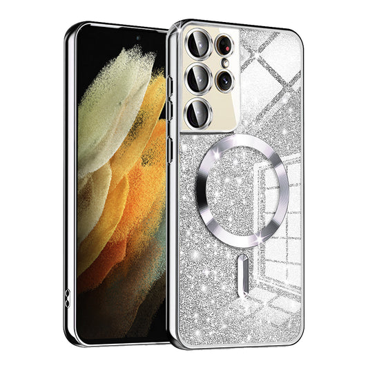 MagSafe pouzdro pro Samsung Galaxy S21 Ultra 5G G998, Techsuit, Luxury Glitter, Stříbrné