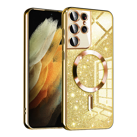MagSafe pouzdro pro Samsung Galaxy S21 Ultra 5G G998, Techsuit, Luxury Glitter, Zlaté