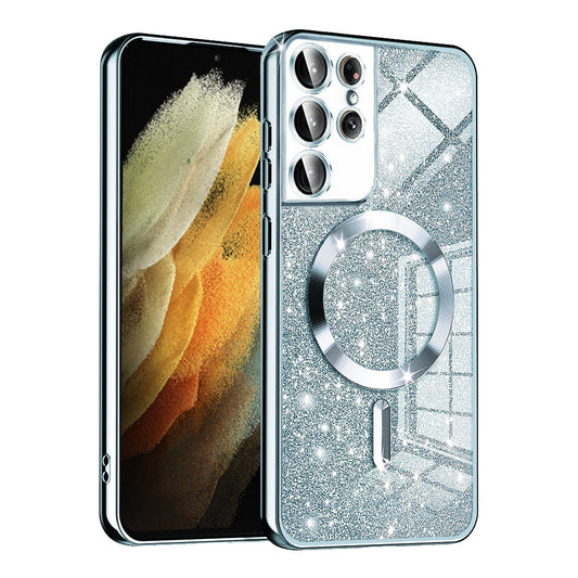 MagSafe pouzdro pro Samsung Galaxy S21 Ultra 5G G998, Techsuit, Luxury Glitter, Bleu