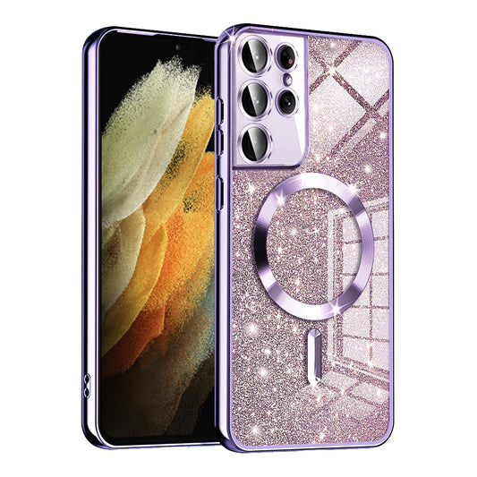 MagSafe pouzdro pro Samsung Galaxy S21 Ultra 5G G998, Techsuit, Luxury Glitter, Světle fialové