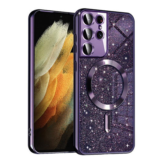 MagSafe pouzdro pro Samsung Galaxy S21 Ultra 5G G998, Techsuit, Luxury Glitter, Tmavě fialová