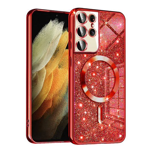 MagSafe pouzdro pro Samsung Galaxy S21 Ultra 5G G998, Techsuit, Luxury Glitter, červené