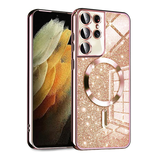 MagSafe pouzdro pro Samsung Galaxy S21 Ultra 5G G998, Techsuit, Luxury Glitter, Růžově zlaté