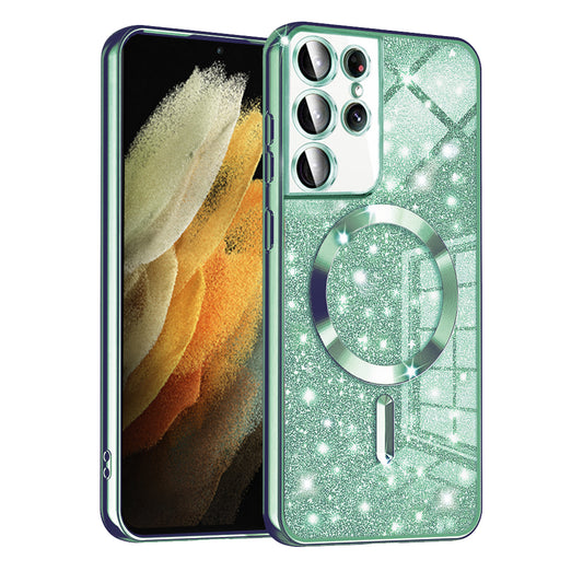 MagSafe pouzdro pro Samsung Galaxy S21 Ultra 5G G998, Techsuit, Luxury Glitter, Světle zelené