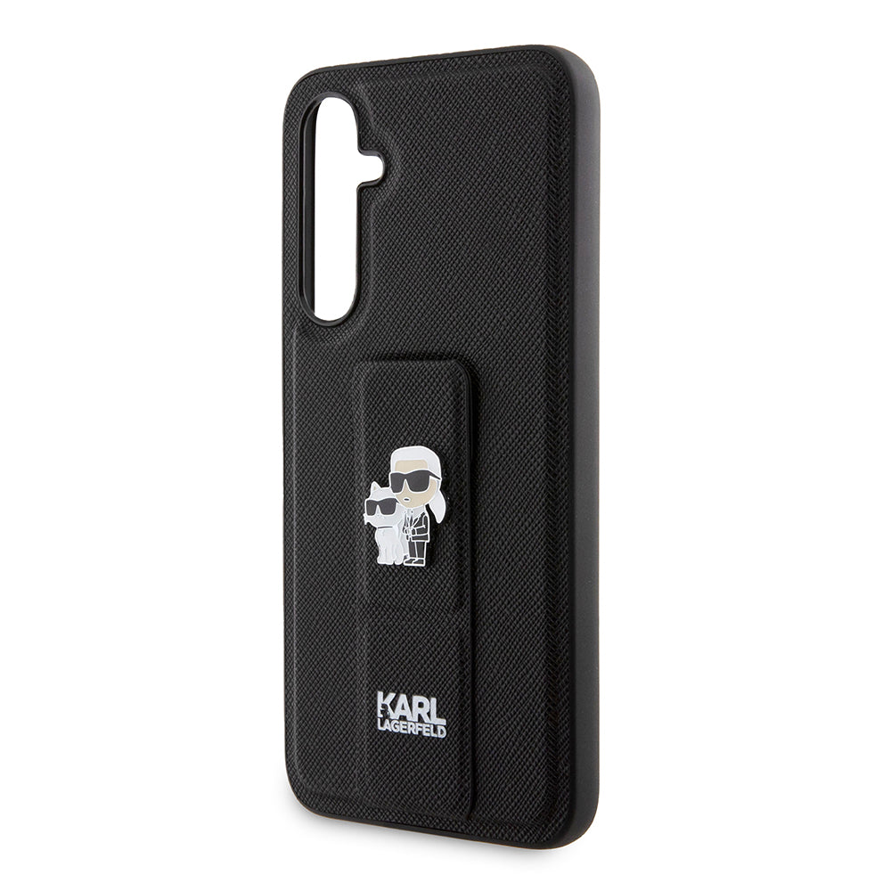 Pouzdro MagSafe pro Samsung Galaxy S23 FE S711, Karl Lagerfeld, Saffiano Gripstand Karl & Choupette, Modrá