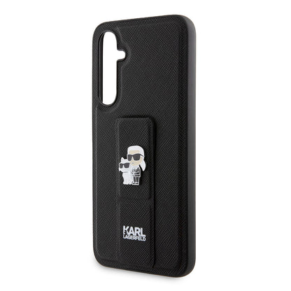 Pouzdro MagSafe pro Samsung Galaxy S23 FE S711, Karl Lagerfeld, Saffiano Gripstand Karl & Choupette, Modrá