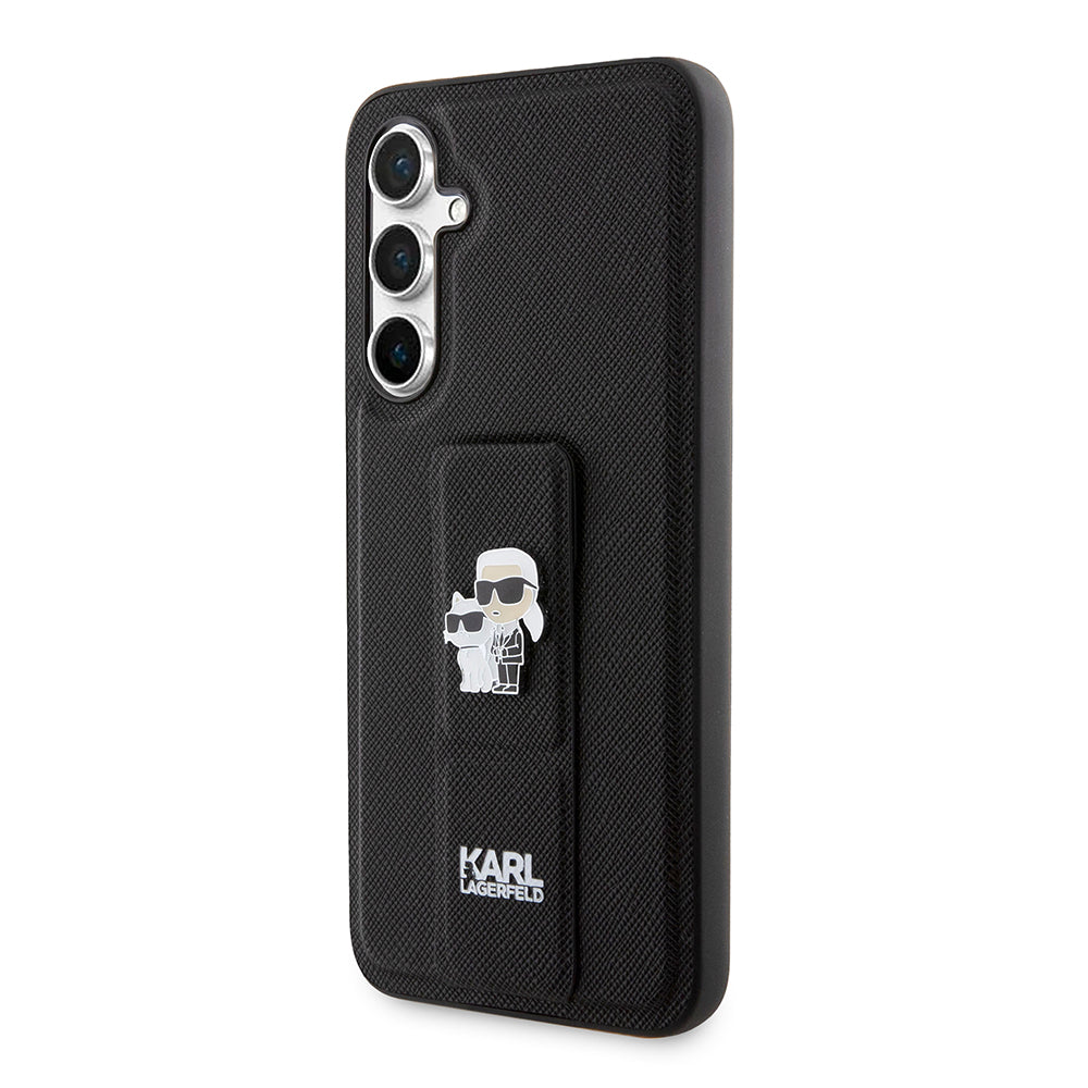 Pouzdro MagSafe pro Samsung Galaxy S23 FE S711, Karl Lagerfeld, Saffiano Gripstand Karl & Choupette, Modrá