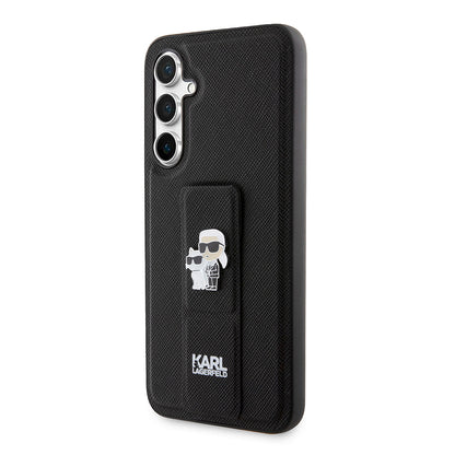 Pouzdro MagSafe pro Samsung Galaxy S23 FE S711, Karl Lagerfeld, Saffiano Gripstand Karl & Choupette, Modrá