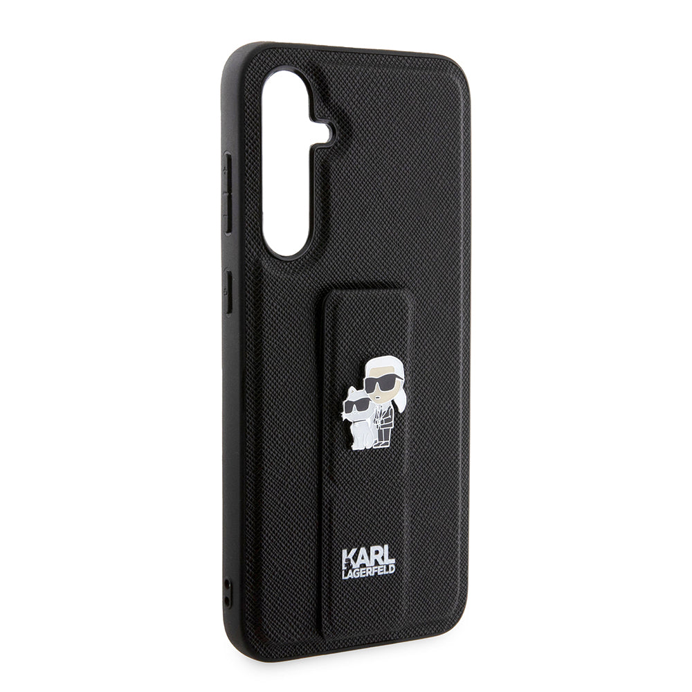 Pouzdro MagSafe pro Samsung Galaxy S23 FE S711, Karl Lagerfeld, Saffiano Gripstand Karl & Choupette, Modrá