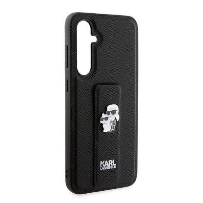 Pouzdro MagSafe pro Samsung Galaxy S23 FE S711, Karl Lagerfeld, Saffiano Gripstand Karl & Choupette, Modrá