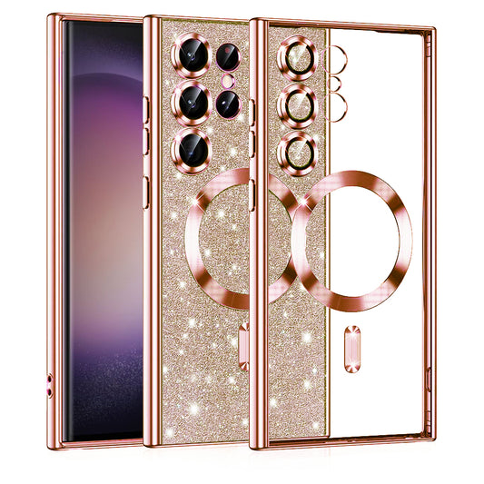 MagSafe pouzdro pro Samsung Galaxy S23 Ultra S918, Techsuit, Luxury Glitter, Růžově zlaté