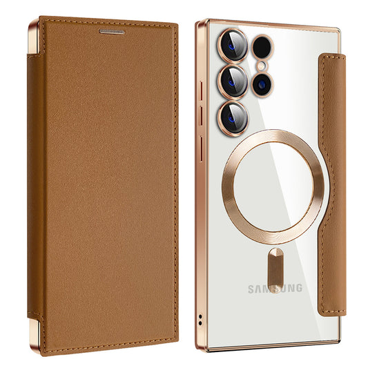 MagSafe Case for Samsung Galaxy S23 Ultra S918, Techsuit, SmartMag Book, Brown